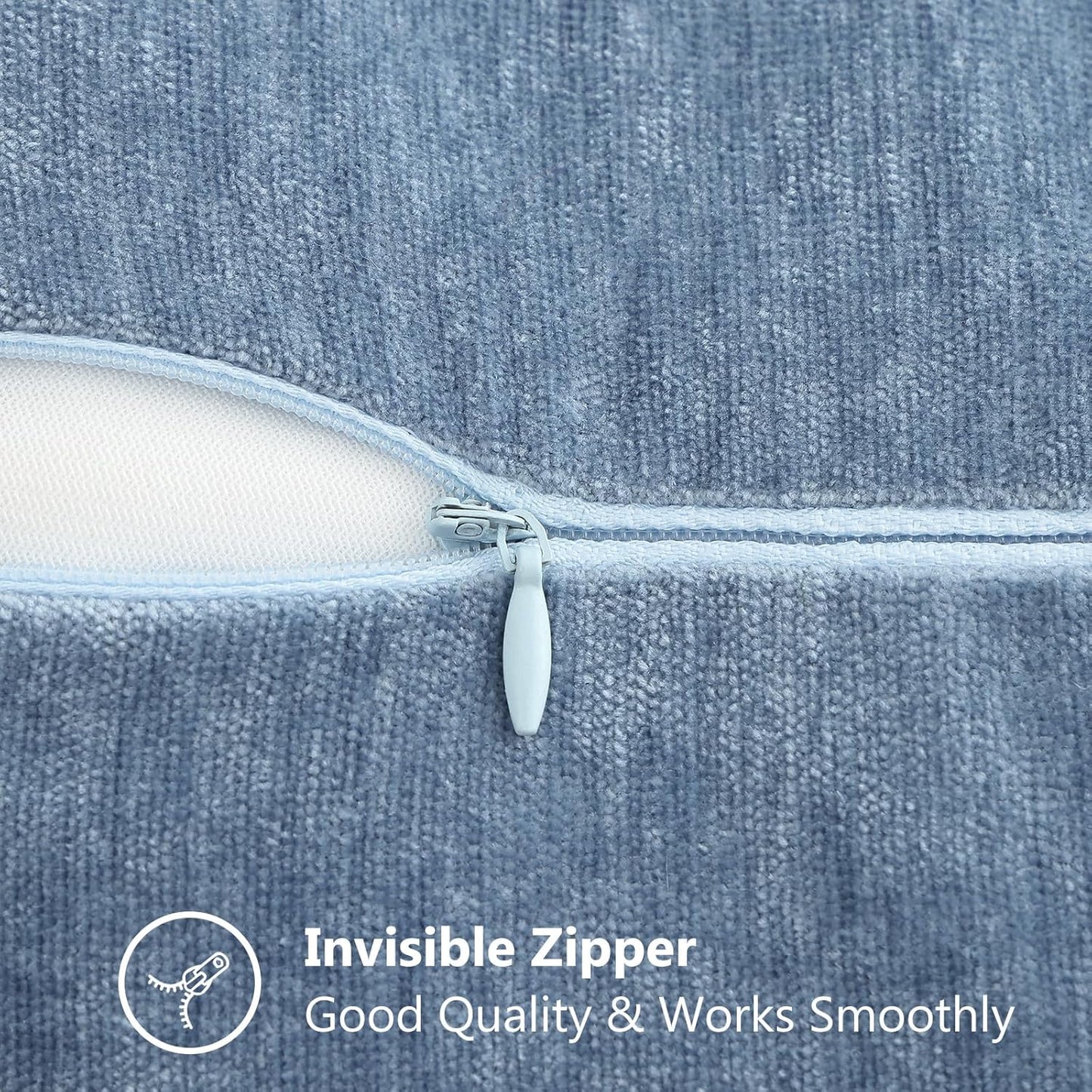 decorUhome Chenille Soft Throw Pillow Covers 20x20 Set of 2, Farmhouse Velvet Neutral Decorative Euro Pillow Covers with Stitched Edge for Couch Sofa Bed Home Decor, Blue