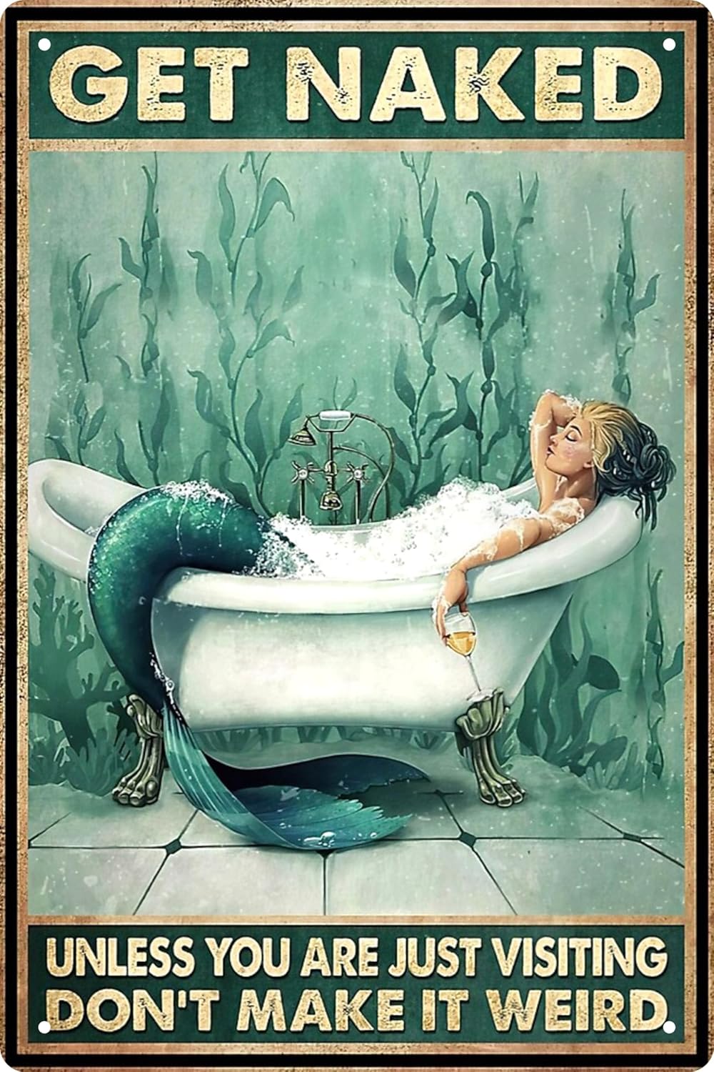 Mermaid Bathroom Decor Gift Tin Sign - Unless You Are Just Visiting Dot'T Make It Weird - Kitchen Metal Sign Vintage Bar Home Bathroom Wall Decoration Sign People Cave Art 12 x 8 Inch