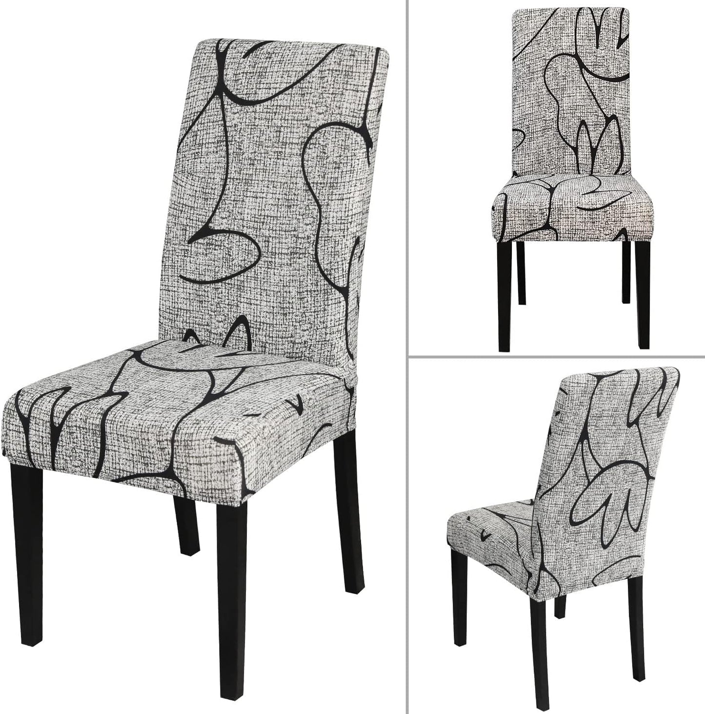 JQinHome Pattern Chair Covers for Dining Room Set of 8, High Stretch Removable Washable Parsons Chair Slipcover for Home Party Hotel Wedding Ceremony (8PCS, Lotus Gray)