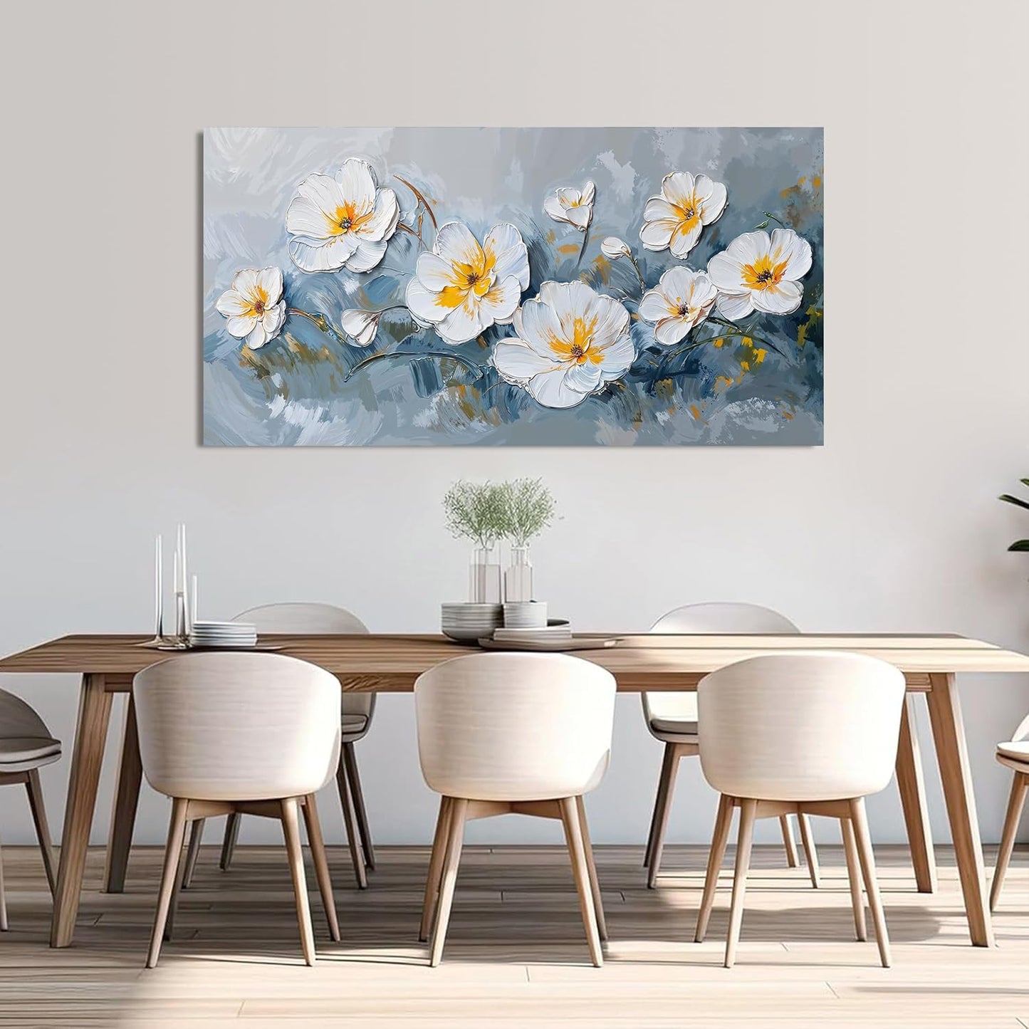 KUPTEU Canvas Wall Art Decor Large Wall Art Pictures for Living Room White Flowers Wall Art Prints Canvas Art Wall Decor Hallway Decorations Artwork for Walls Bedroom Home Aesthetic Decor 24" X 48"