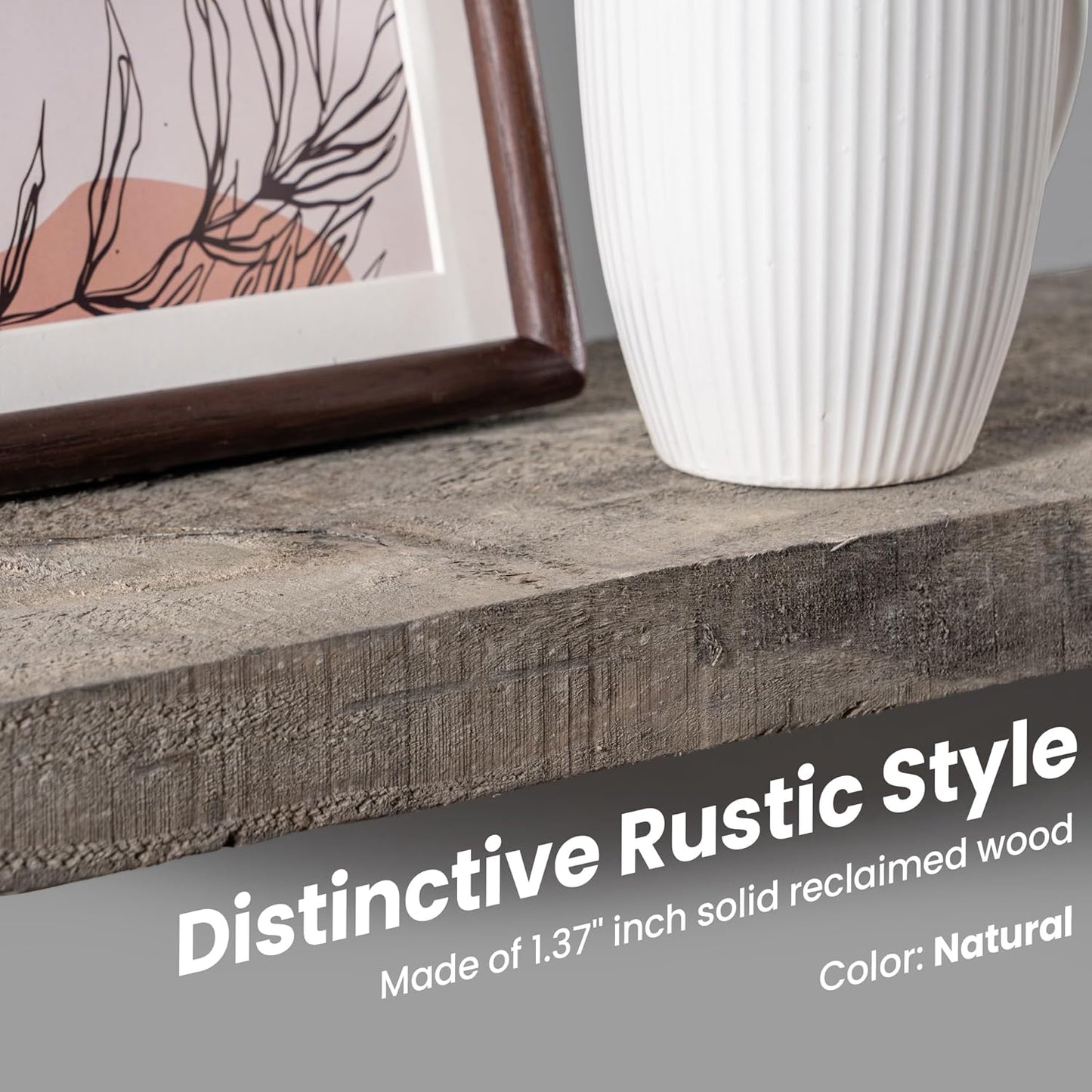 Floating Shelves | 8" Deep Rustic Reclaimed Barnwood Wall Hanging Shelves with Invisible Heavy-Duty Metal Bracket | Wall Mounted | Farmhouse Style | 36 inches, 2 PCs, Distressed Grey