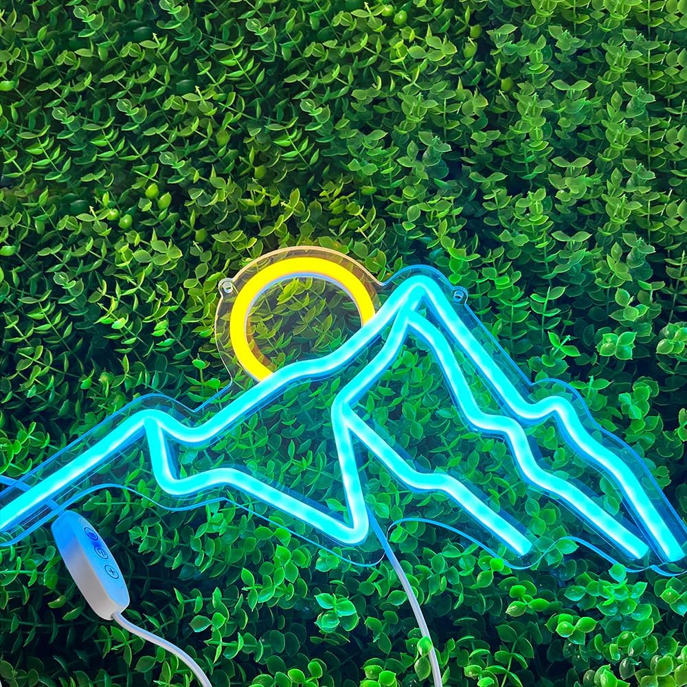 Ulalaza LED Decorative Lights USB Mountains Sunrise Sunset Led Neon Signs Home Decoration Wall Art Holiday Gift Brightness Adjustable 13.4''x6.7''