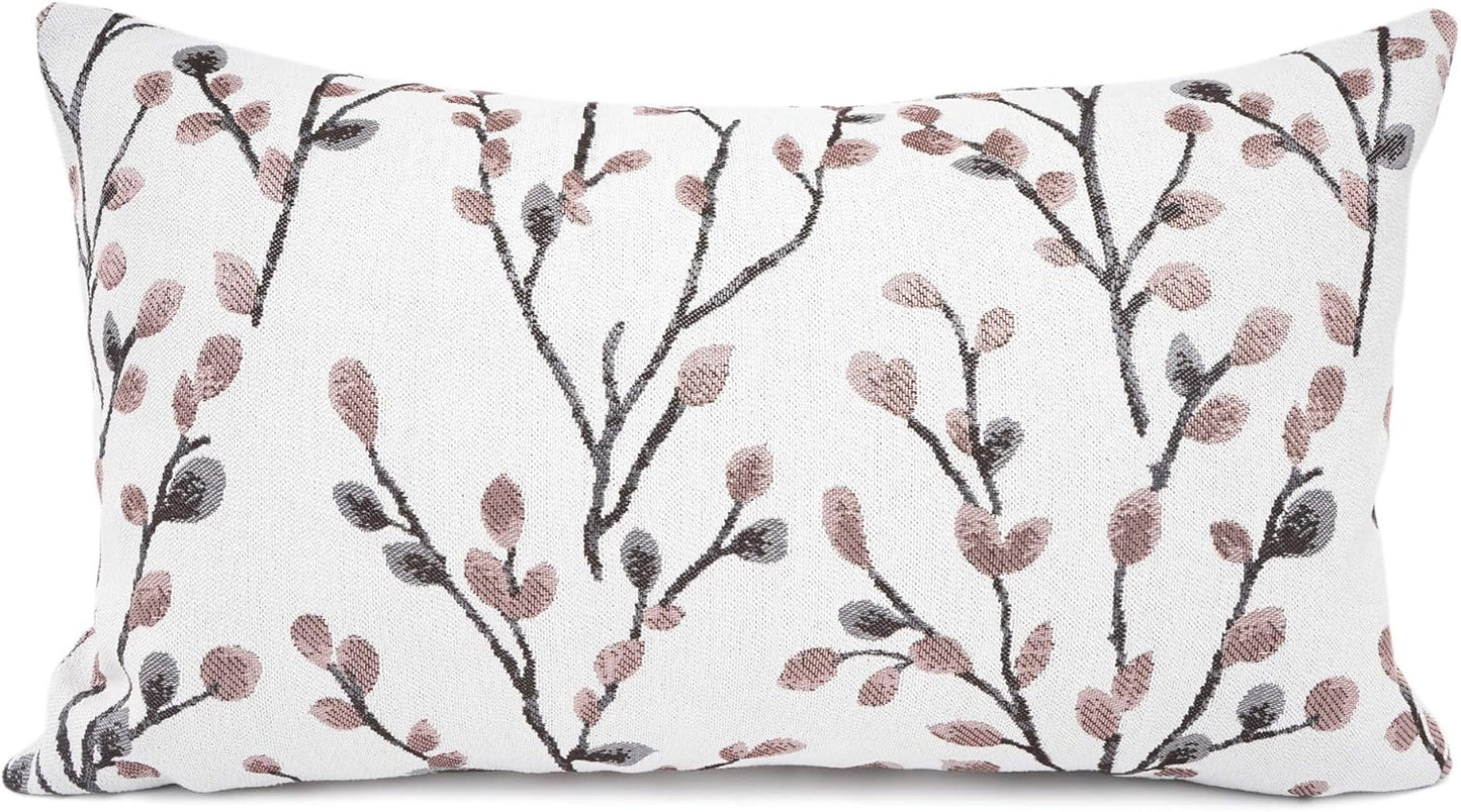 YOUR SMILE Classical Embroidery Jacquard Farmhouse Oblong Rectangle Chenille Red Leaf Decorative Throw Pillow Case,12x20 inch