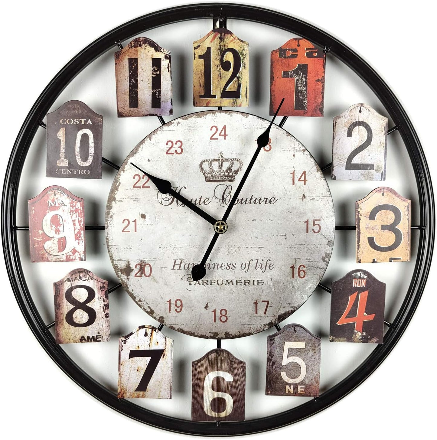 Large Wall Clock Separate Retro Dial Decorative Silent Non Ticking 20 Inch Big Vintage Farmhouse Clocks for Living Room,Black Metal Frame