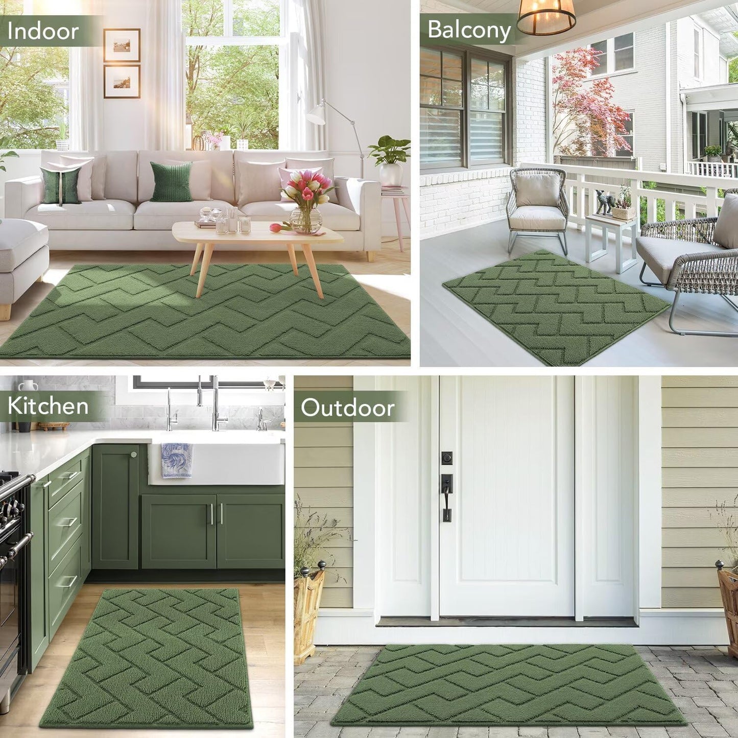 hicorfe Indoor Doormat,Front Back Door Mat TPR Backing Non Slip Mats 20"x31.5" Absorbent Resist Dirt Entrance Doormat Inside Floor for Entryway Washable Low-Profile(Green)