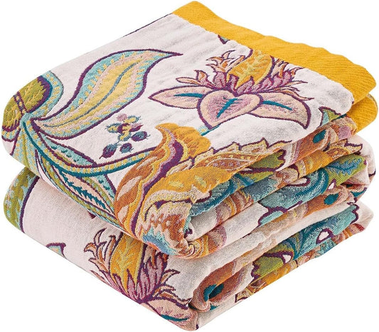 Boho Throw Blanket for Bed, 100% Cotton Soft Rustic Quilt Fall Blanket, 50"x60" Floral Printed Farmhouse Decor Bed Blankets, All Season Rustic Reversible Bohemian Throw Quilt