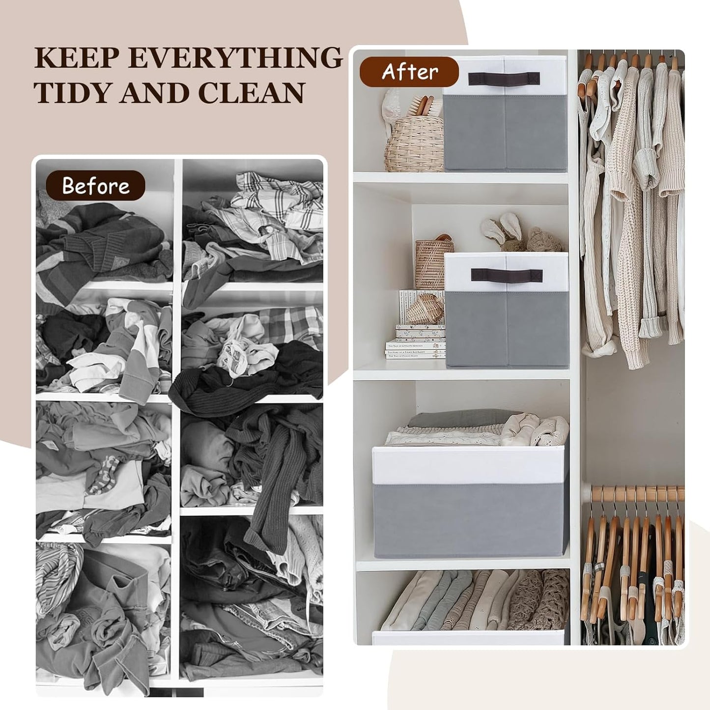 Criusia Closet Organizers and Storage Baskets - 6 Pack Shelf Organizer Bins with Handles - Clothes Storage Bins for Bedroom Nursery Home Closet Organization - Blanket Toy Storage Organizer