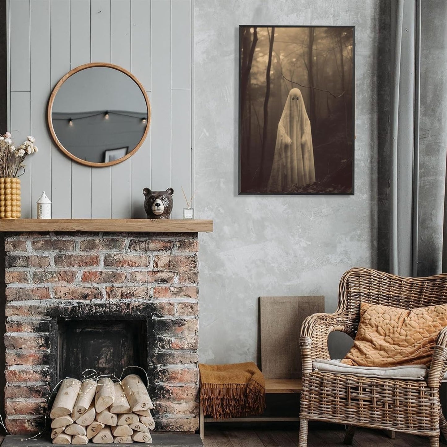 Ghost Forest Spooky Print Poster The Gothic Room Decor Creepy Picture Posters Dark Academia Aesthetic Family Prints Canvas Wall Art Home Apartment Decorations 12X16inch Aluminum Framed