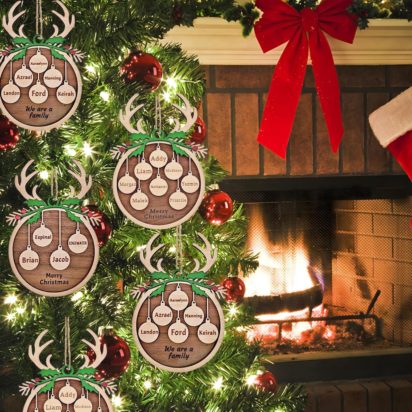 Personalized Christmas Ornaments 2025 with Family Names Custom Wooden Ornaments for Christmas Tree Personalized Ornament Gifts (1-10 Names)