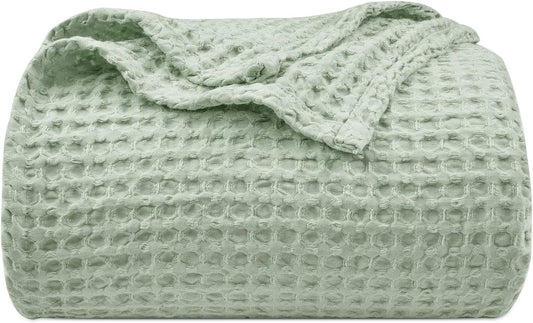 PHF Ultra Soft Waffle Weave Blanket King Size 104"x 90"- Washed Lightweight Breathable Cozy Woven Blanket for Bed - Aesthetic Decor for Couch Bedding Sofa Home Car - Sage Green/Mint Green