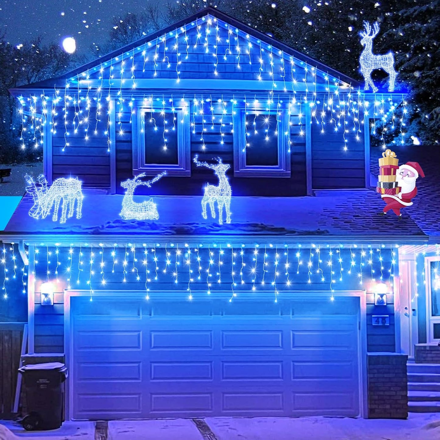 Icicle Christmas Lights Outdoor, 33ft 400 LED Blue and White Christmas Lights 8 Modes with 75 Drops, Waterproof Icicle Light Plug in for Indoor Outside Party Holiday Xmas Halloween Decorations