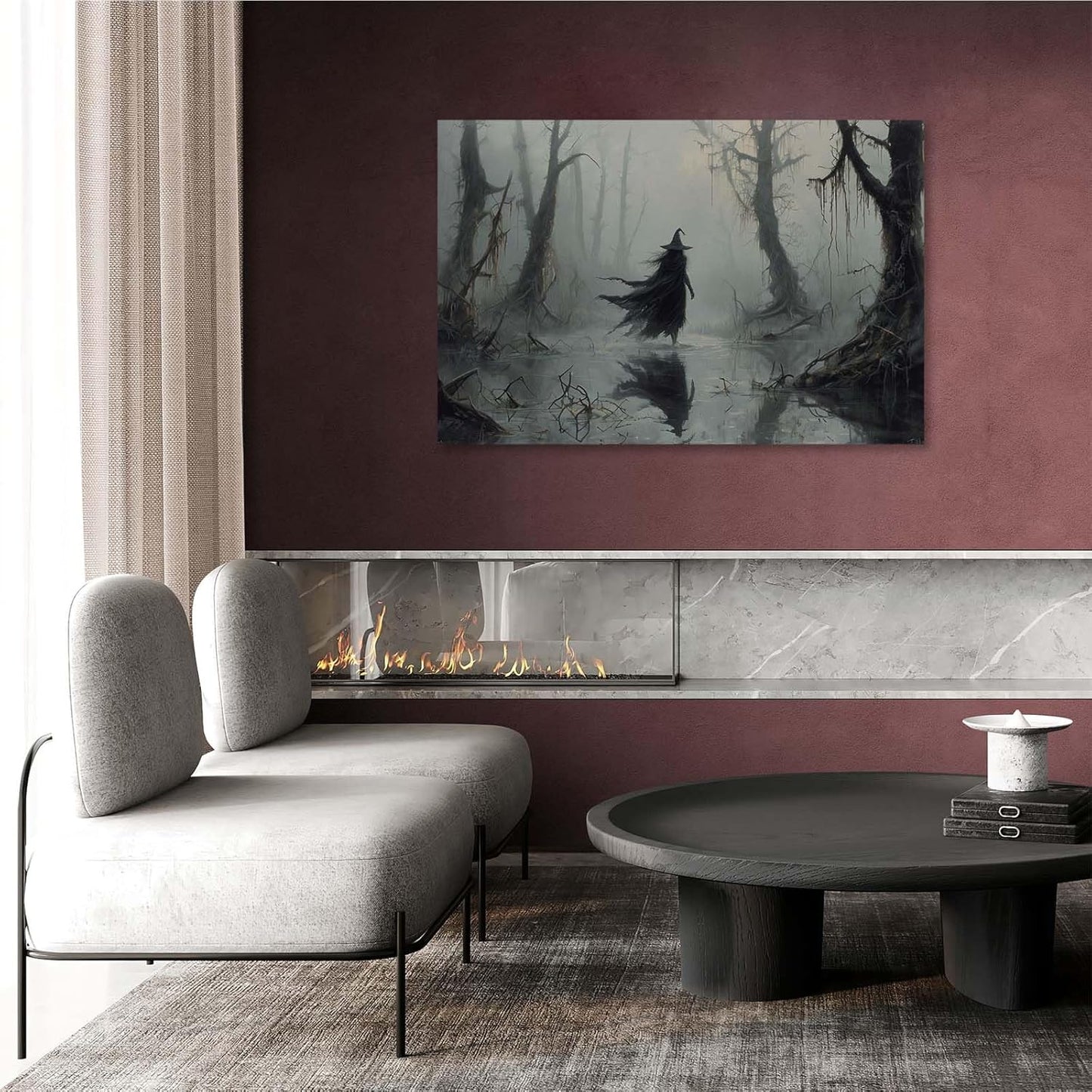 Vintage rustic swamp witch poster dark moody wall art gothic horror season halloween print for home decor retro dark moody painting12x16in Wood Framed