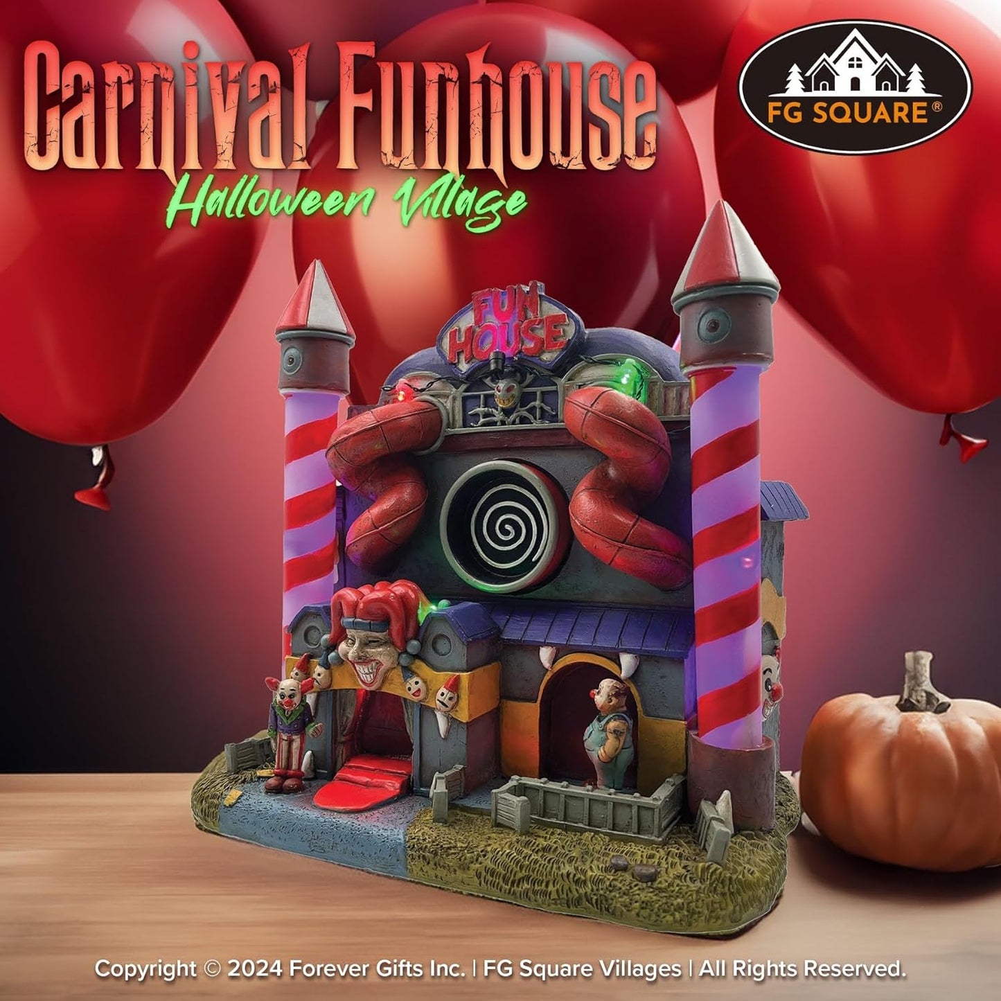 Carnival Funhouse Clown Theme Spooky Halloween Village Multi-Color LED Lights, Motion and Music 9.25" x 5.75" x 9.5"