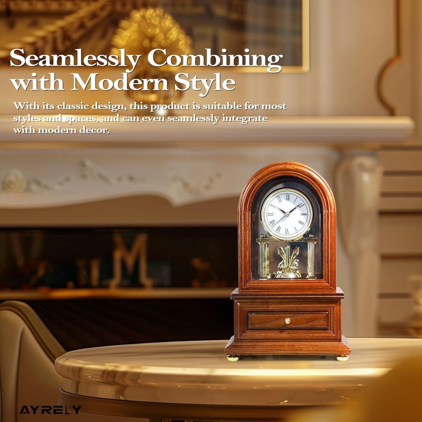 AYRELY® Wooden Table Anniversary Clock, Antique Shelf Clocks, Revolving Pendulum Mantel Clocks, Desk Grandfather Clock for Living Room, Home Decor Gift