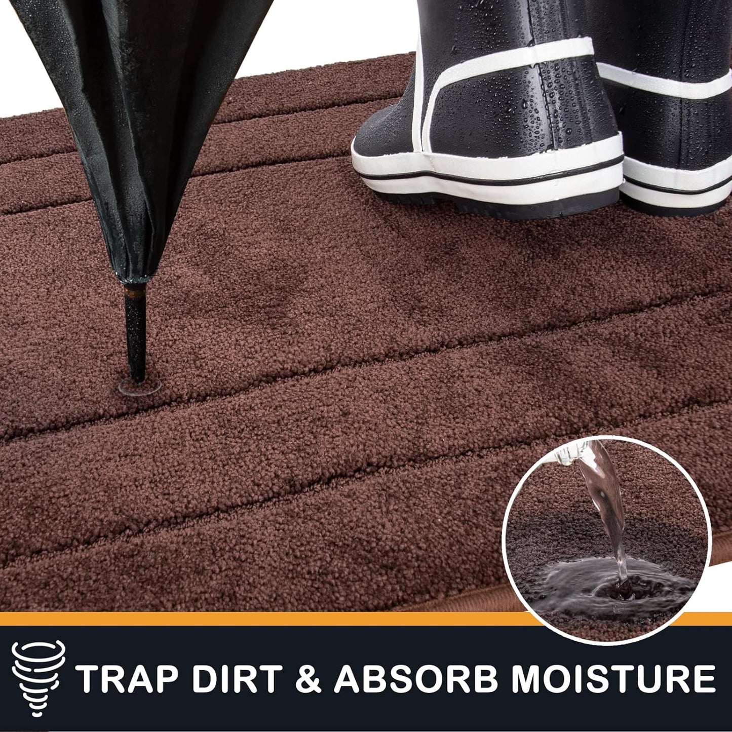 PURRUGS Dirt Trapping Door Mat 34" x 59", Non-Slip/Skid Machine Washable Entryway Area Rug, Dog Doormat, Super Absorbent Welcome Mat for Muddy Wet Shoes and Paws, Brown