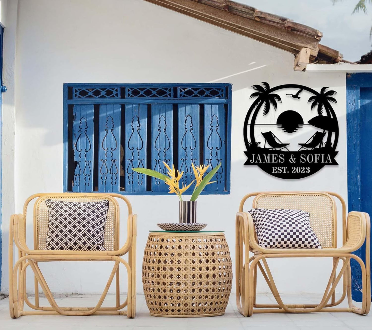 Personalized Beach Metal Monogram Sign, Custom Palm Trees Metal Name Sign, Outdoor Metal Family Name Sign, Custom Last Name Sign, Beach Coastal House Decor