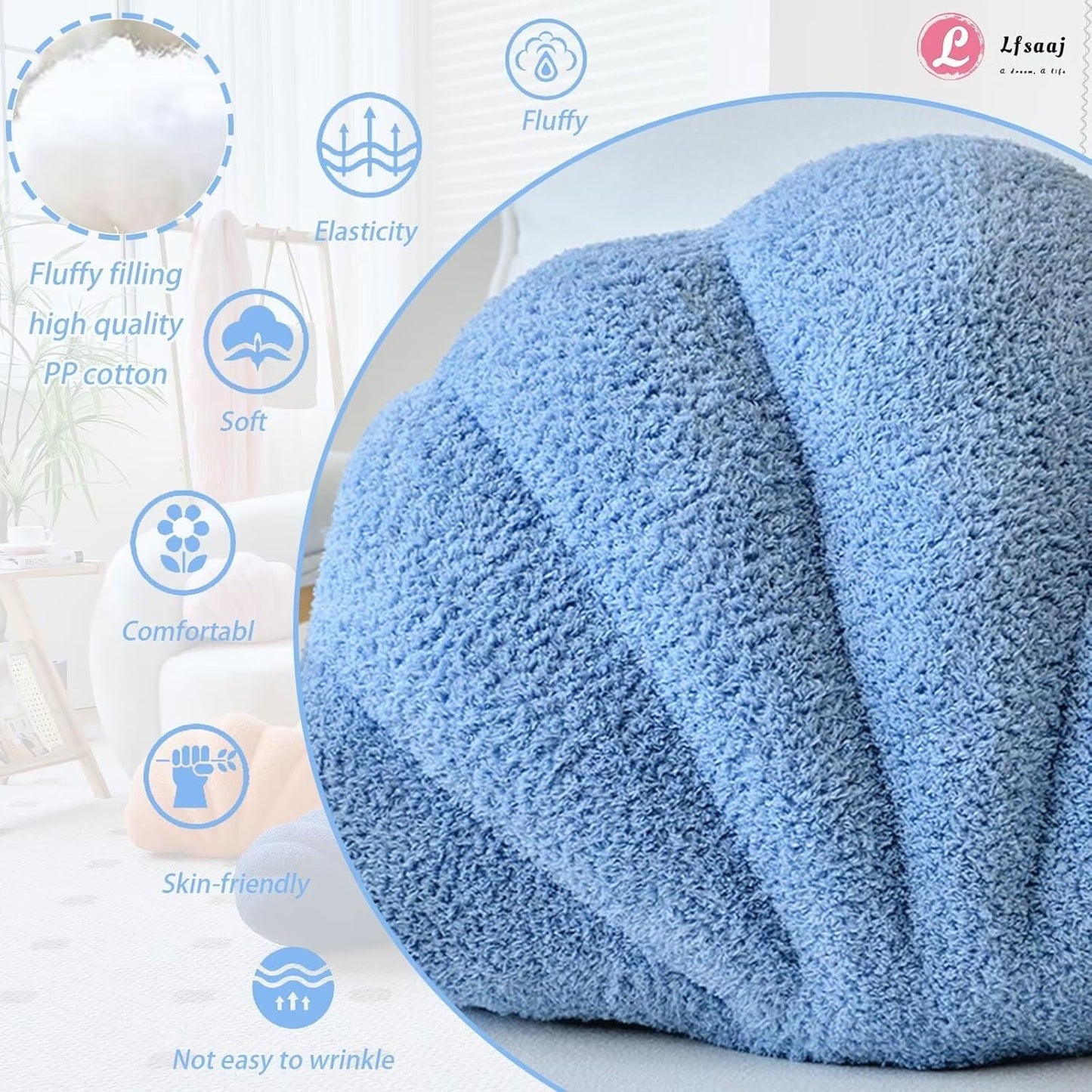 Seashell Throw Pillows, Shell Shaped Throw Pillows, 18 Inch Soft Home Decorative Pillow Plush Cushion for Bed Couch Living Sofa Room Decor Accent Throw Pillow (Dusty Blue 18Inch)