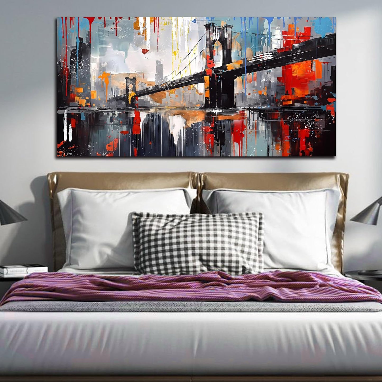 Zoyotago Large Canvas Wall Art The Golden Gate Bridge Picture Graffiti Prints Ready to Hang for Living Room Bedroom Office Modern Home Decor Size 24x48