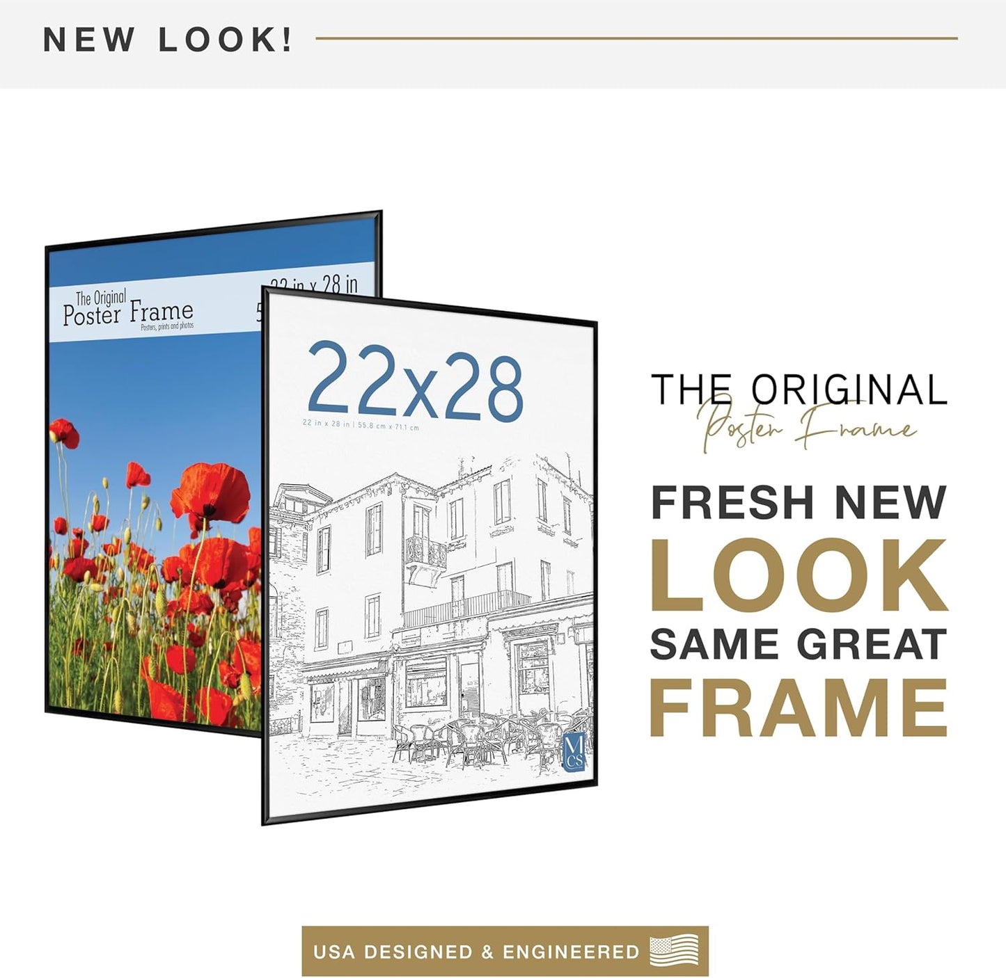 MCS Original Poster Frame 22x28 Black Lightweight Vertical & Horizontal Wall Hanging Large Picture Frame for Posters, Art Prints & Gallery Wall (2-Pack)