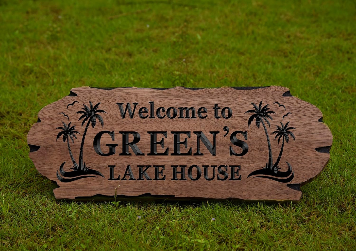 Personalized Cabin Sign - Rustic Wood Welcome Sign for Outdoor, Home Wall Decor,Farmhouse Decor, Custom Backyard Sign,Carved wood sign.3D Carving Wood Sign.