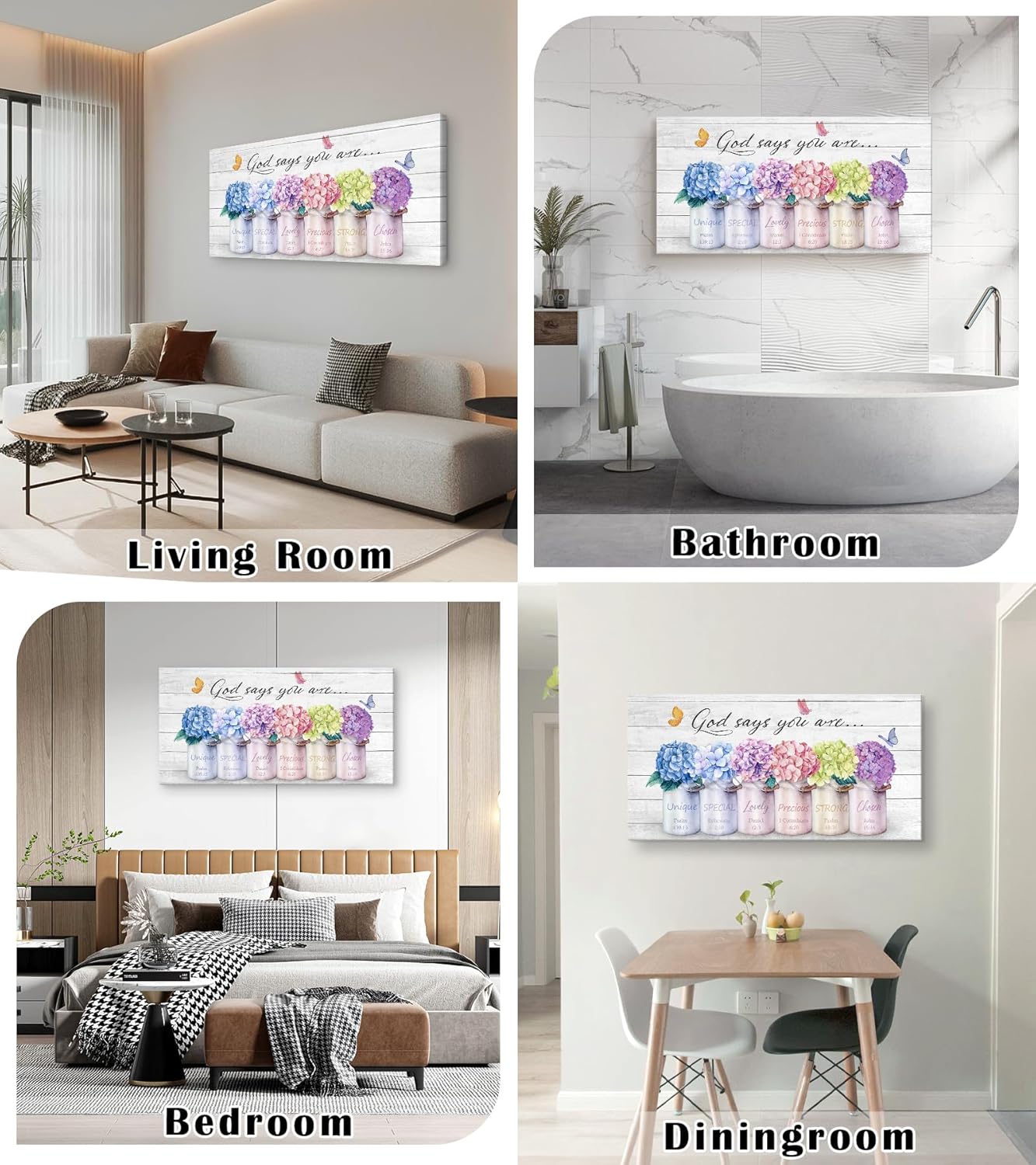 Cao Gen Decor ArtH43062 Inspirational Bible Verse Wall Art: God Says You Are Wall Sayings Flowers in Mason Jar Picture Print Christian Gift Quotes Poster for Women Girl Bedroom Home Decor Artwork