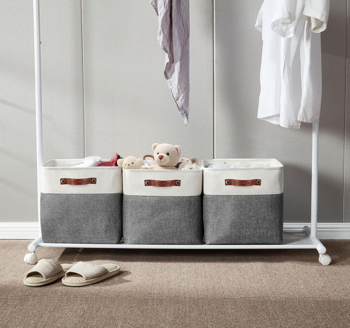 DECOMOMO 13 Inch Cube Storage Bins, Fabric Storage Cube, Basket for Kallax Shelves (Grey & White, 4 Pack)