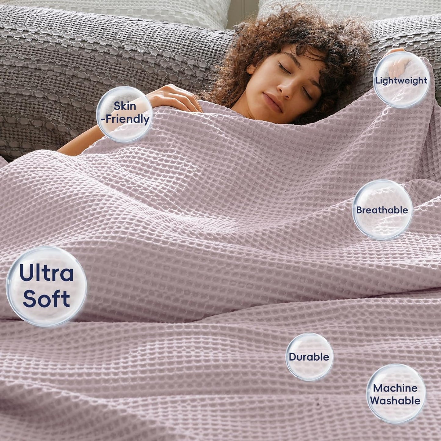 PHF Ultra Soft Waffle Weave Throw Blanket 50"x 60"- Washed Lightweight Breathable Cozy Woven Blanket for Bed - Aesthetic Decor for Couch Bedding Sofa Home Car - Dusty Rose