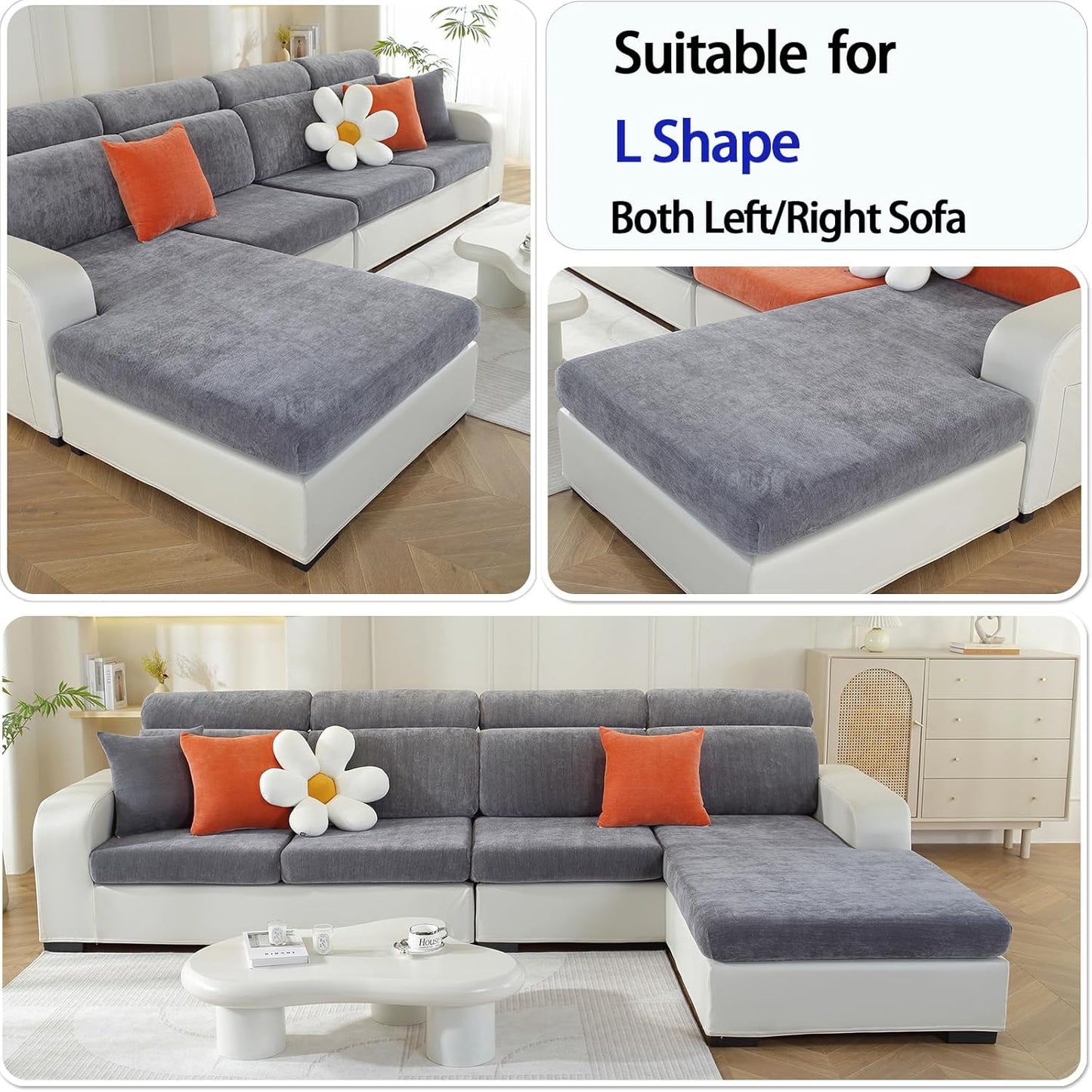 Sectional Couch Covers for L Shaped Sectional Sofa (Left or Right Facing) – Softer Chenille Sofa Covers Washable, Non-Slip Stretch Chaise Slipcover (Only 1 Piece, Dark Grey)