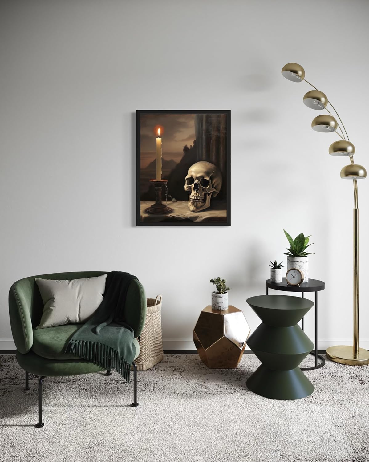 Skull and Candle Poster Art Print, Halloween Scary Vintage Wall Art Academia Spooky Painting Decoration for Horror Prints, Gothic Posters Bedroom Decor 89 (Skull and Candle, 8 x 10 inches, Unframed)