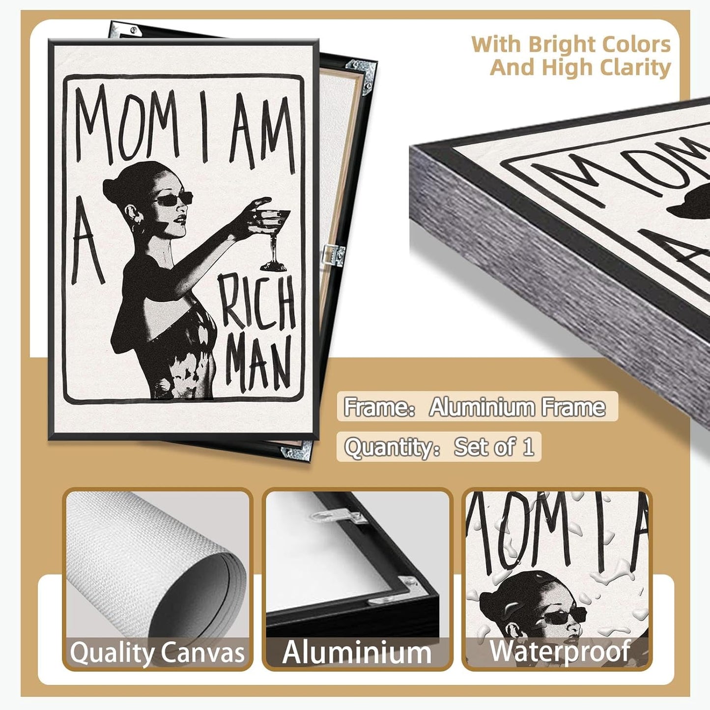 Mom I Am A Rich Man Aesthetic Retro Music Goblet Poster Feminist canvas Wall Art Vintage Bar Cart Wall Decor Preppy Dorm Decor Unique Wall Art prints painting 24x36in Framed