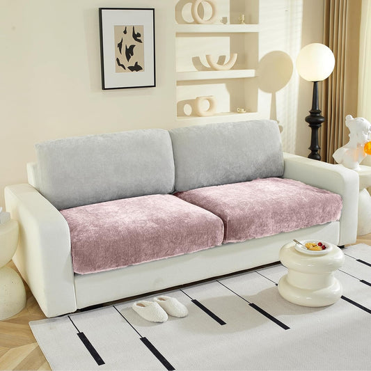 Couch Cushion Covers Individual Large Super Stretch Chenille (Softer Version) Sofa Cushion Covers, Couch Seat Covers Couch Slipcovers Furniture Protector (2PC, Pale Pink)