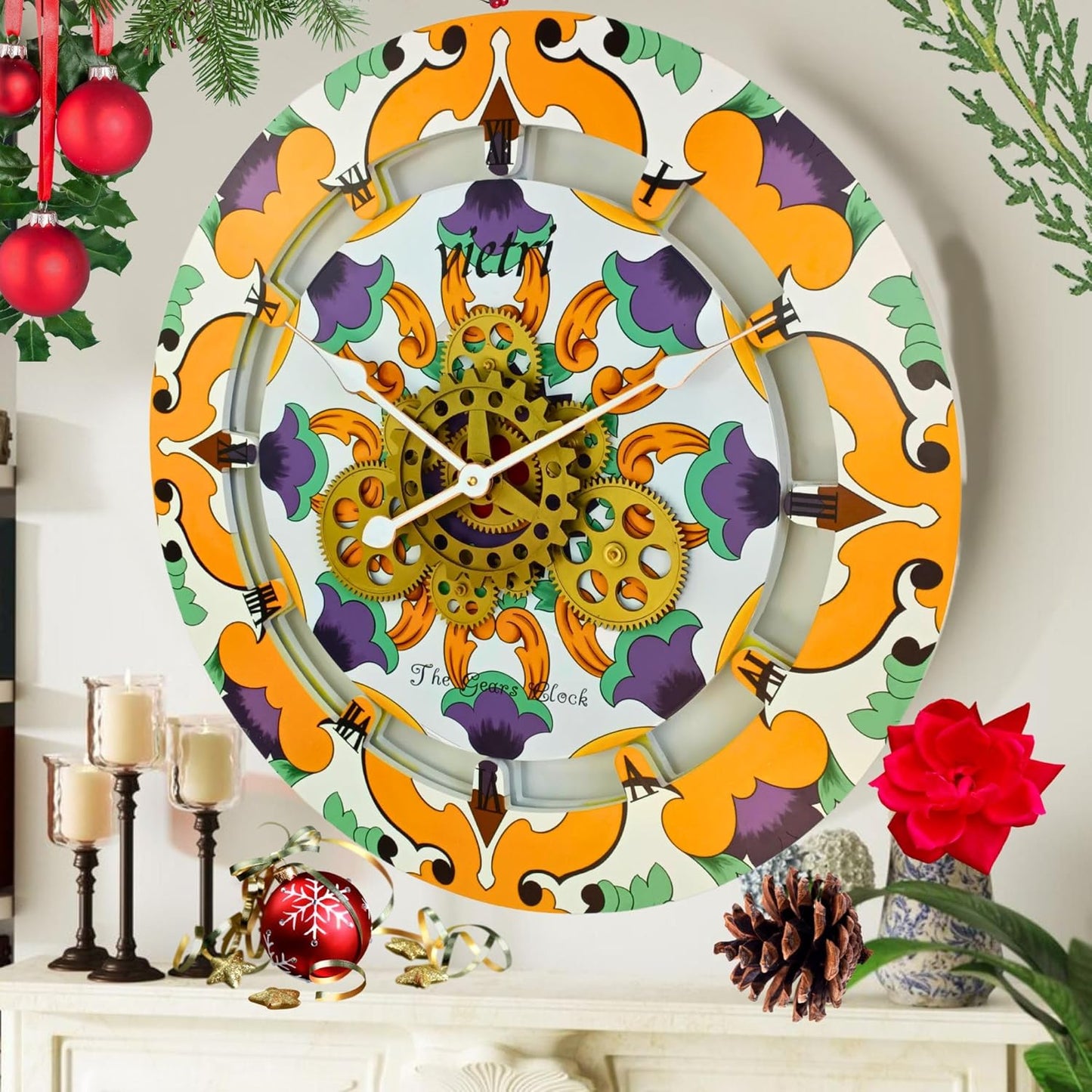 The Gears Clock Wall Clock Italy Collection with Moving Gears (Vietri, 24 inch Round)