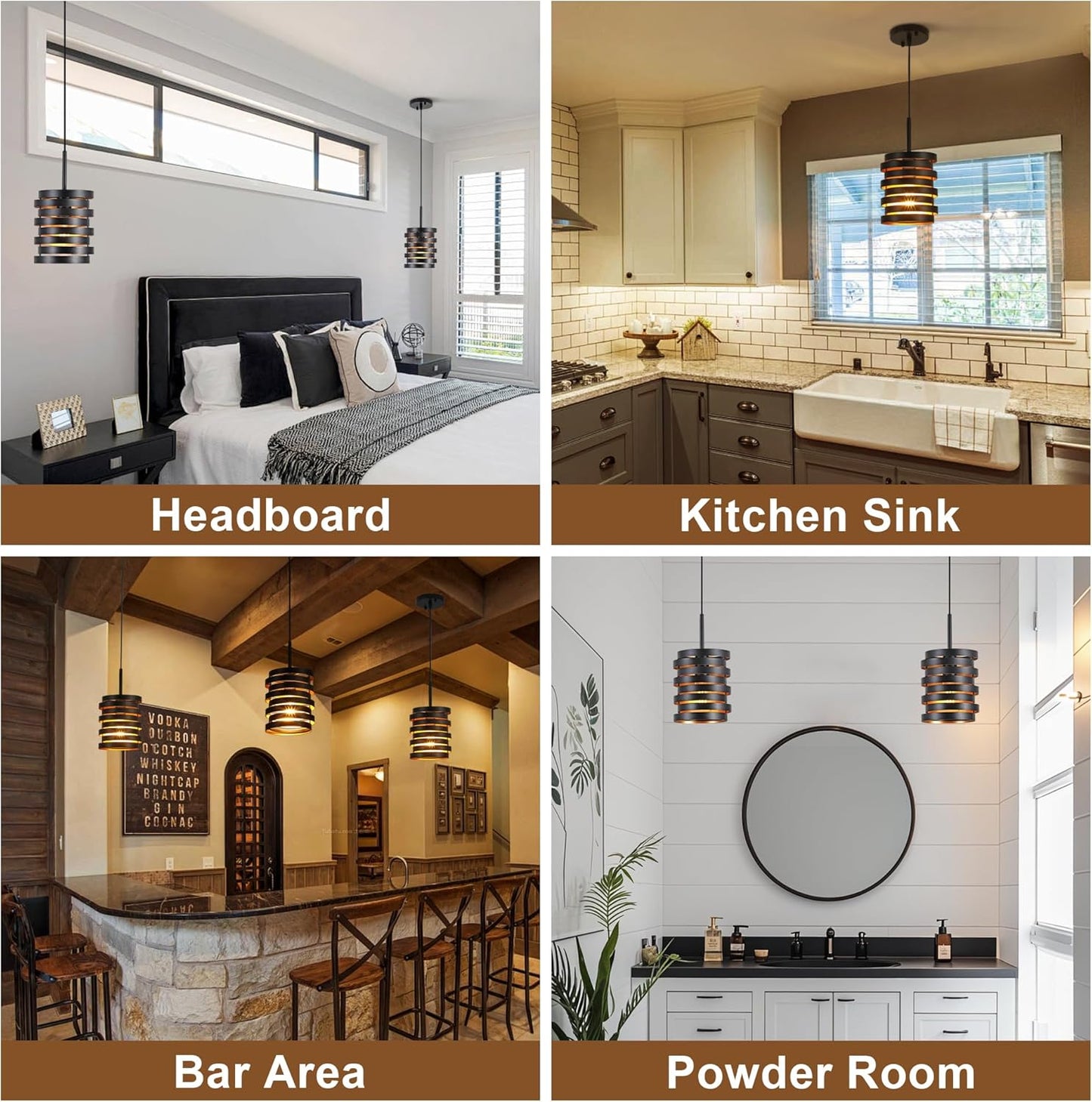 Modern Farmhouse Pendant Lights Kitchen Island, Industrial Multiple Rings Hanging Pendant Light Fixtures for Sink Bar Entrance Bathroom Hallway, Black with Gold Interior