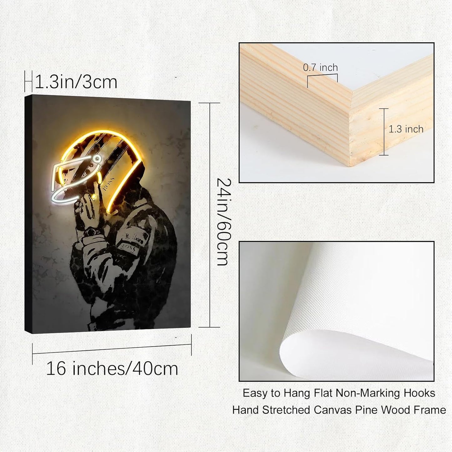 Sorventina Racing Wall Decor Painting, Sports Art Decor Neon Racing Poster Motorcycle Wall Art, Canvas Prints for Room, Bedroom, Bar, gamer room, Wrapped Canvas Frame(16x24, Yellow)