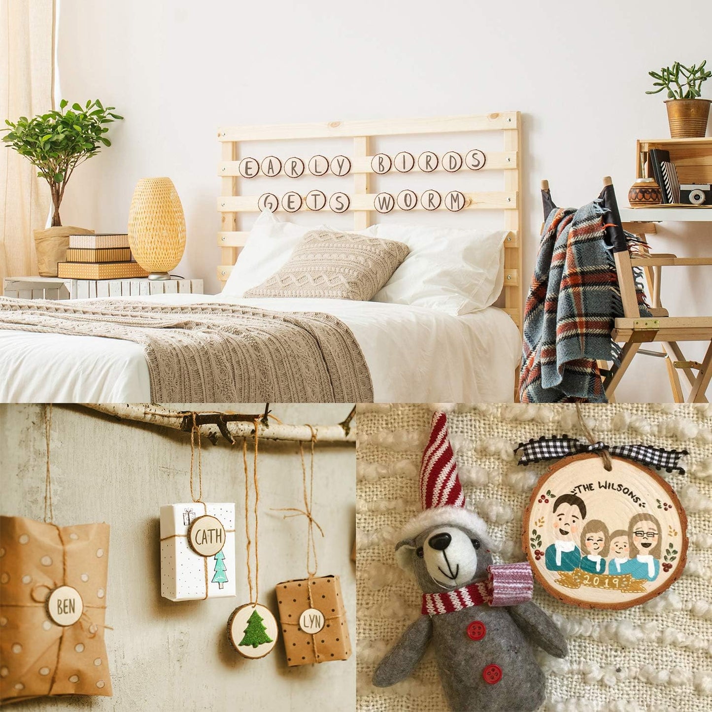 Fuyit Wood Slices 30 Pcs 2.0-2.4 Inches Craft Wood kit Unfinished Predrilled Tree Slices with Hole, Wooden Circles for Arts and Crafts Christmas Ornaments DIY Crafts