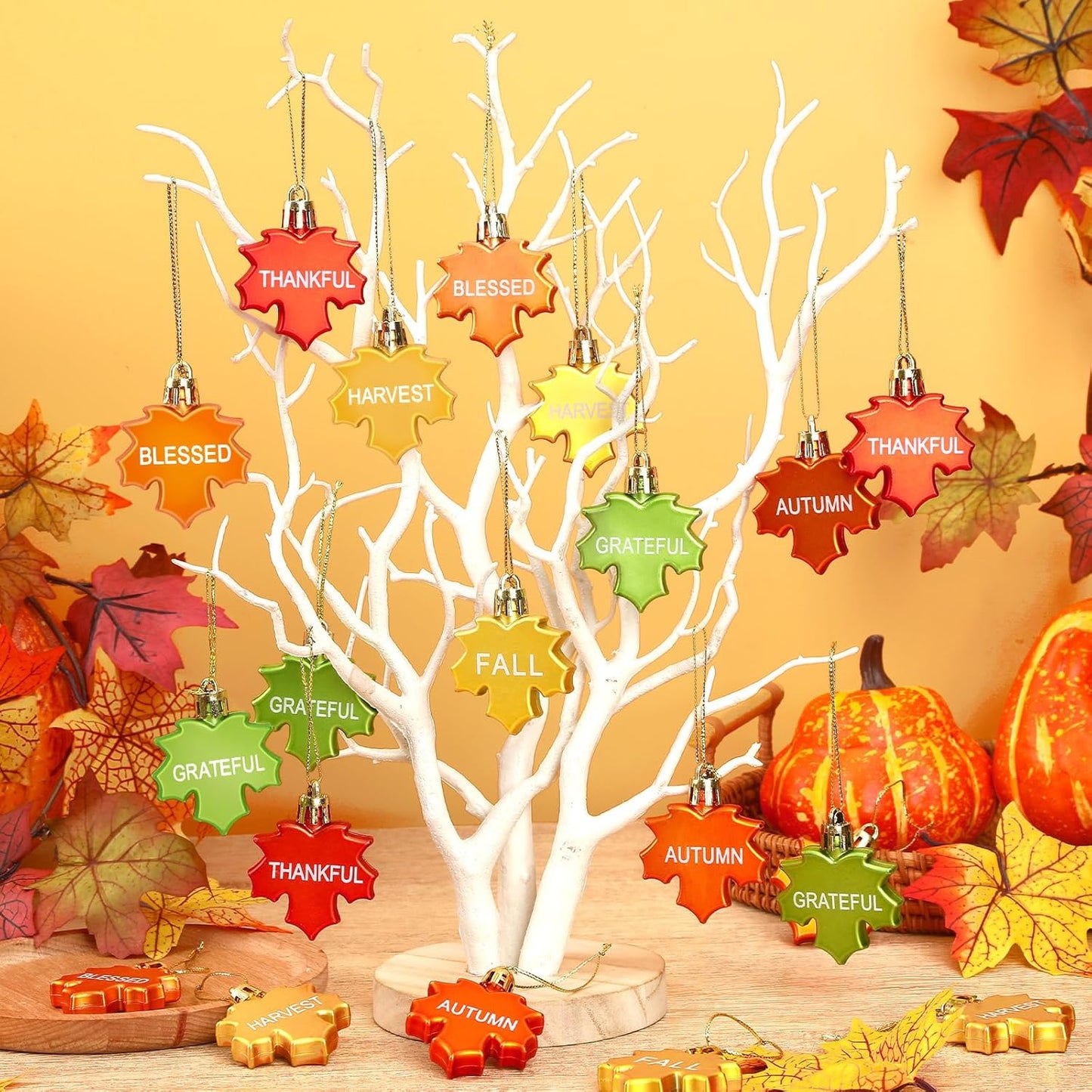 JULMELON 24Pcs Thanksgiving Ornaments, Fall LeavesTree Decorations Autumn Maple Hanging Ornaments with Rope Maple Pendant for Farmhouse Rustic Party Favors Craft Supplies