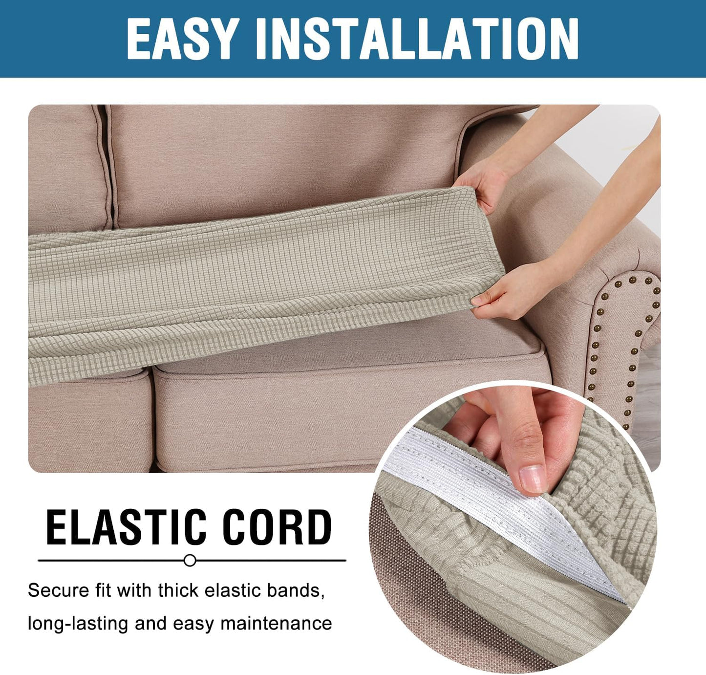 H.VERSAILTEX Super Stretch Individual Seat Cushion Covers Sofa Covers Couch Cushion Covers Slipcover Sets Thick Jacquard Textured Twill Fabric (1 Piece Sofa Cushion Cover, Island Fossi)