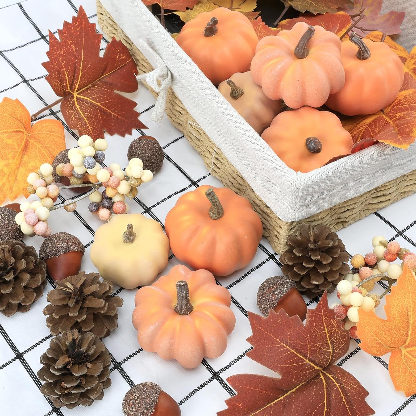22 PCS Pumpkin Decor - Fall Decorations Plastic Pumpkins for Autumn Decorating Kit Halloween Thanksgiving Party Supplies