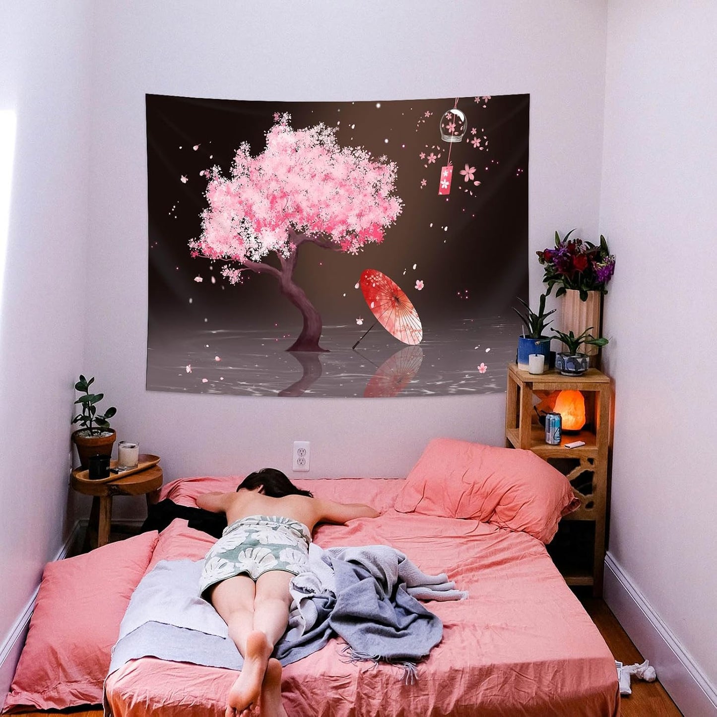 dueeia Japanese Cherry Blossom Tapestry Wall Hanging Anime Tree Asain Spring Tapestries for Bedroom Aesthetic Living Room Dorm Wall Decor (59.1"x39.4")