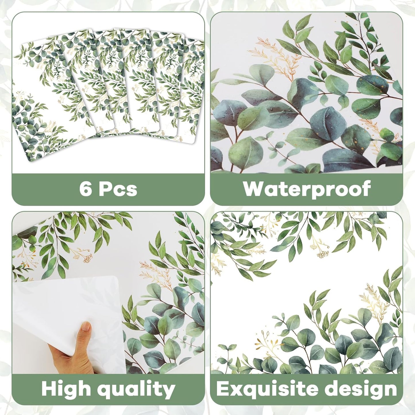 Eucalyptus Leaves Placemat Set of 6 Seasonal Summer Plastic Table Mats Spring Green Leaves Themed Place Mats Rustic Vintage Table Decoration for Indoor Outdoor Party Kitchen Dining