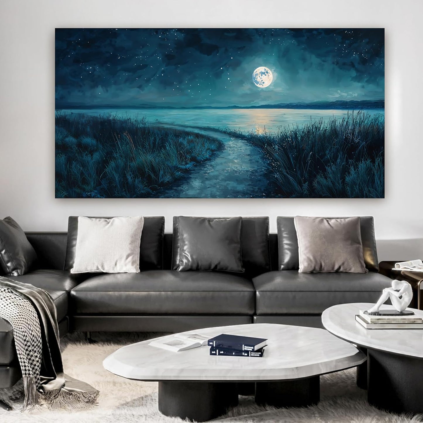 Canvas Wall Art Decor Modern Large Wall Decor For Living Room Blue Botanical Wall Art Blue Coastal Wall Art Artwork for Walls Large Canvas Prints Art Work For Home Office Wall Decor 29" X 58"