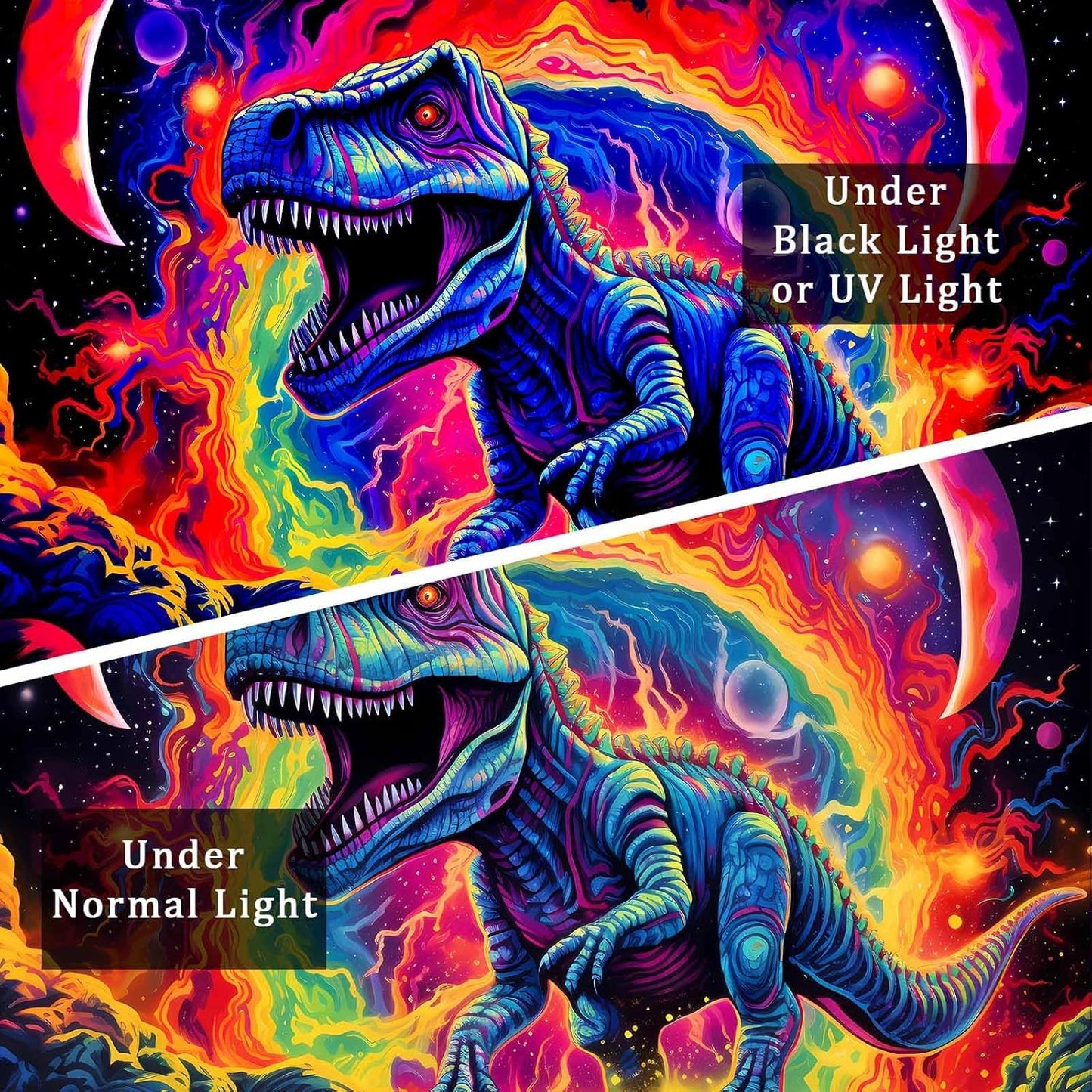Dinosaur Tapestry Blacklight, Black Light Dinosaur Posters for Boys Room Uv Cool Dino Kids Tapestry for Teen Bedroom Home Decor 60x50in