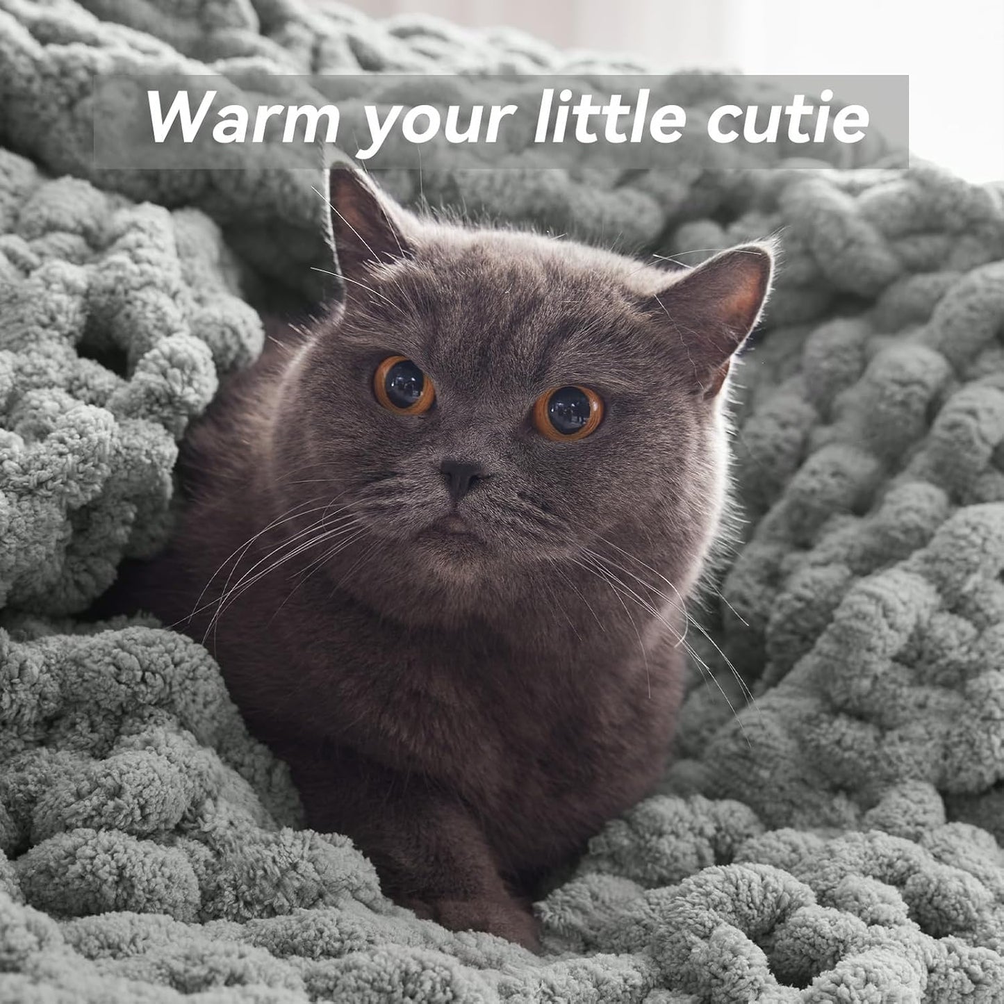 Chunky Knit Throw Blanket, 50''*60'' Knitted Throw Chenille Yarn for Bed Couch, Handmade Light Grey Crochet Big Thick Blanket, Machine Washable Cute Comfy Blanket for Home Decor