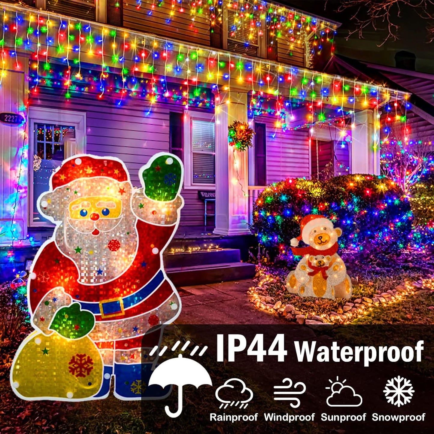 Heceltt Christmas Lights Outdoor, 66FT 640LED Ice Lights 8 Modes with 120 Drops,IP44 Waterproof Timer Memory Function for Christmas Decorations (Multicolor)
