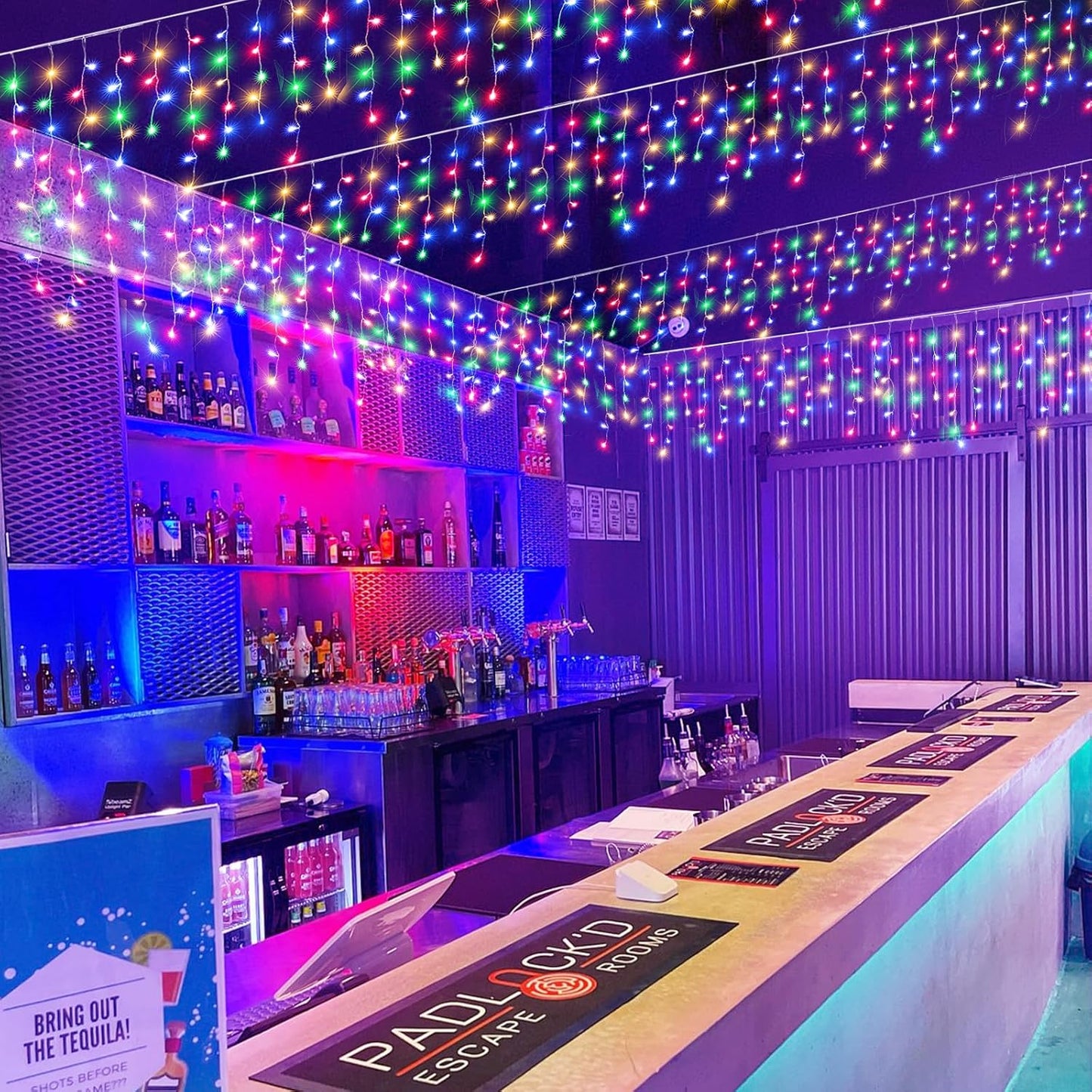 Icicle Lights for Outside, 16.5FT 200 LED Icicle Christmas Lights with 8 Modes Waterproof, Plug In Curtain String Light for Indoor Outdoor Bedroom Patio Party Wedding Decorations, Multicolor