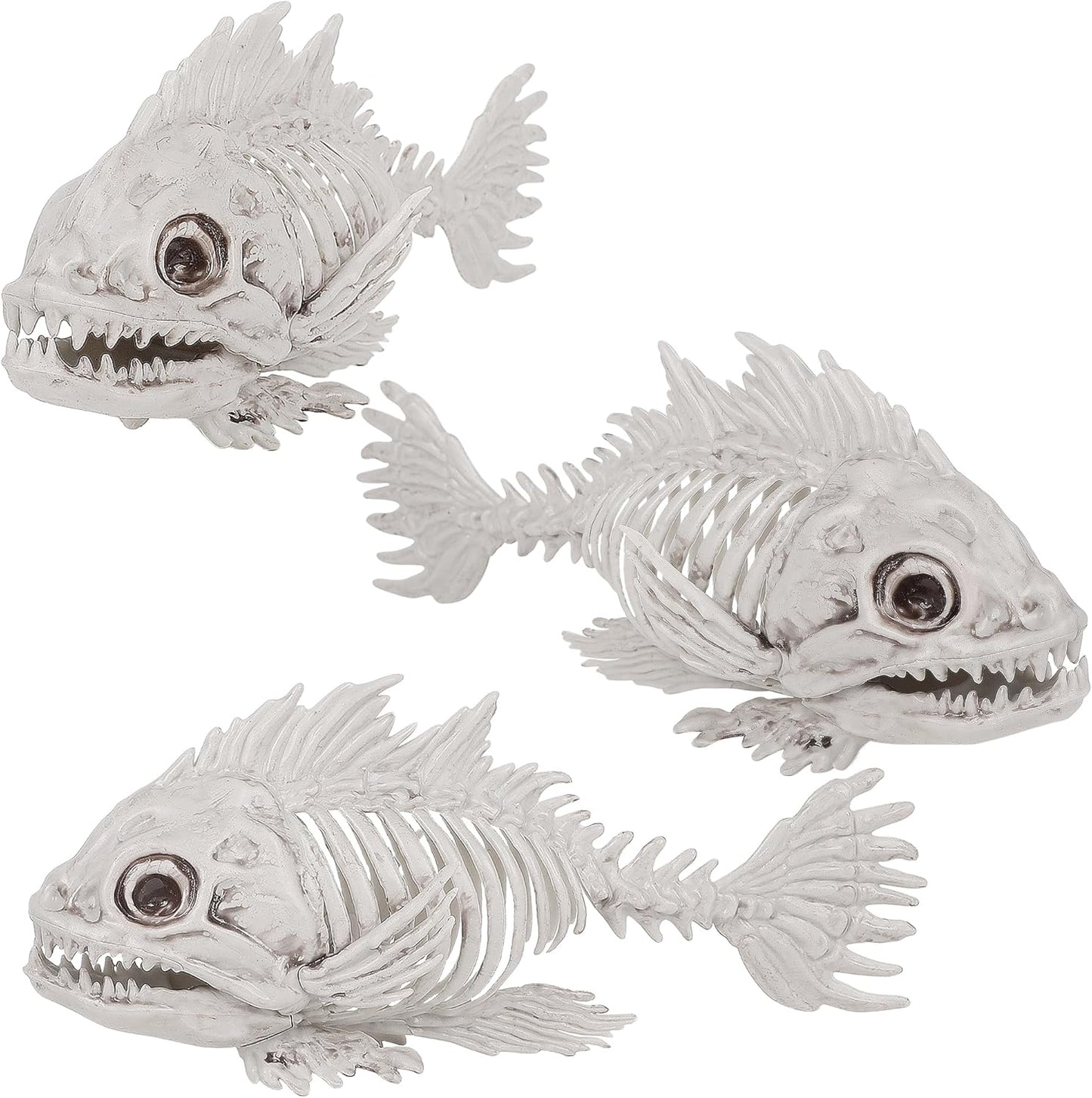 DR.DUDU 3 Pack Skeleton Fish Halloween Decor, Animals Skeleton Decorations Plastic Skull Fish Bones Figure Decor for Outdoor Indoor Bedroom Tank Party Props