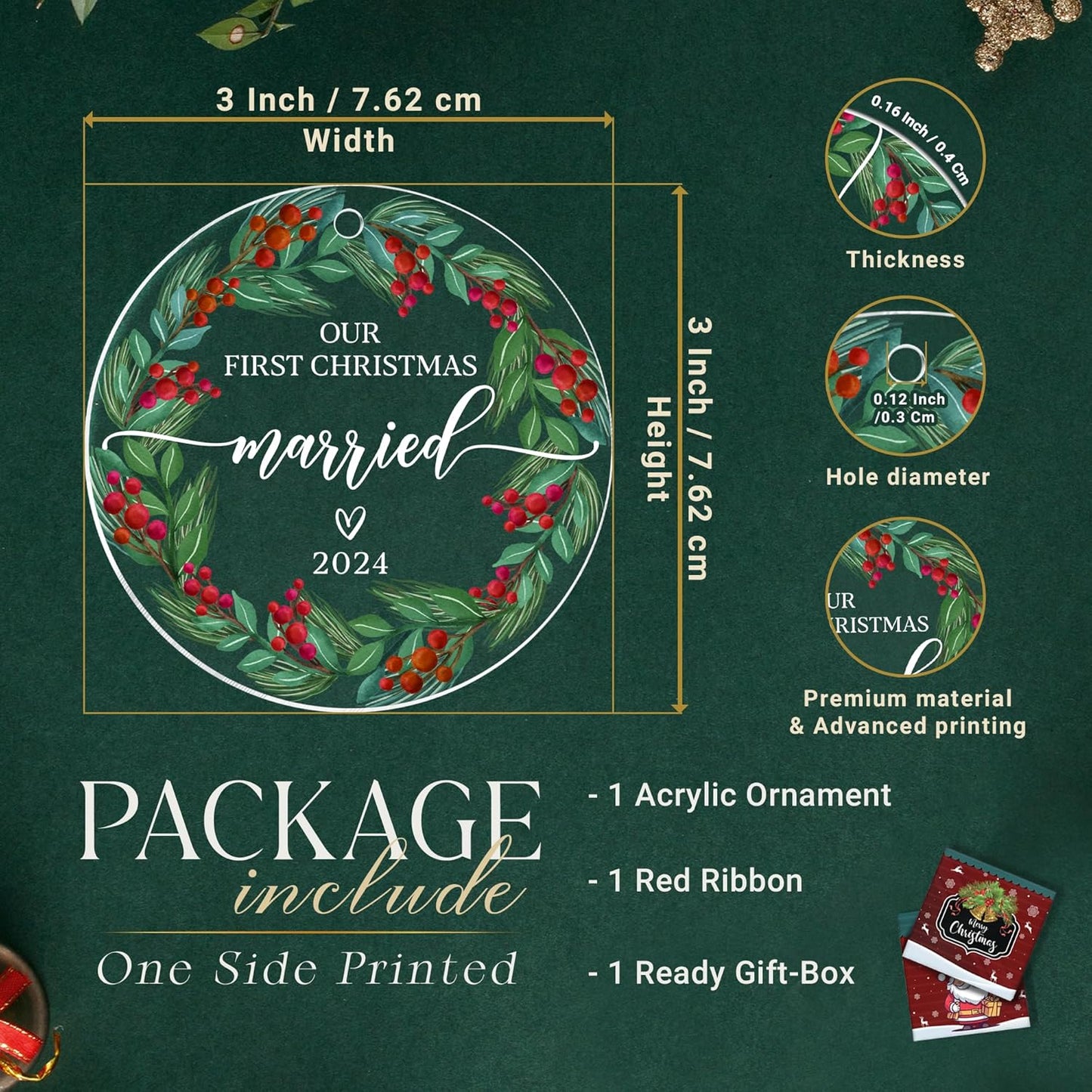 Engagement Gifts for Couples, Our Christmas Married Ornament 2024, 1st Christmas As Mr and Mrs, Wedding Gifts for Couple 2024, Bridal Shower Wedding, Just Married Ornament