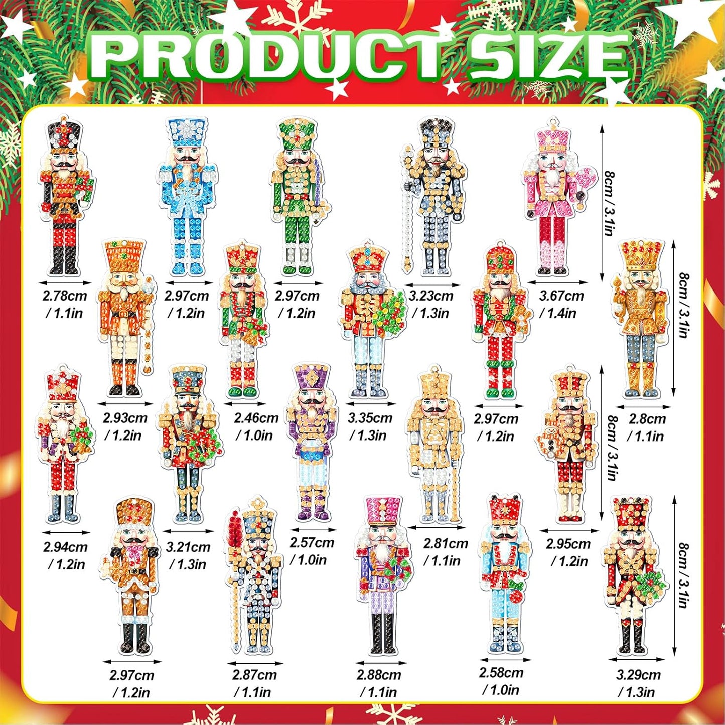 Tondiamo 20 Pcs Christmas Diamond Painting Keychain Kits 5d DIY Christmas Nutcracker Diamond Art Pendants Double Sided Hanging Key Chains Xmas Craft Gifts for Adult Holiday Party Decoration DIY