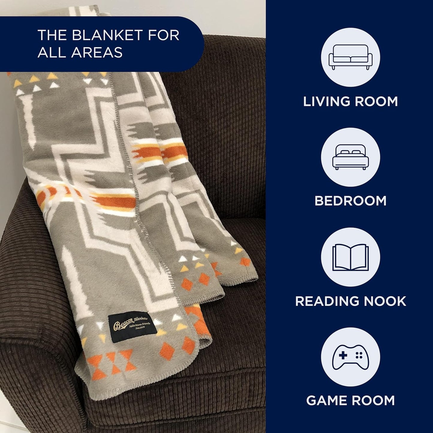 Beacon Blankets Southwestern Agawam Design Throw - 90" x 90" Blanket Only - Premium Plush Blanket Can be Used for Queen or King Size Bed