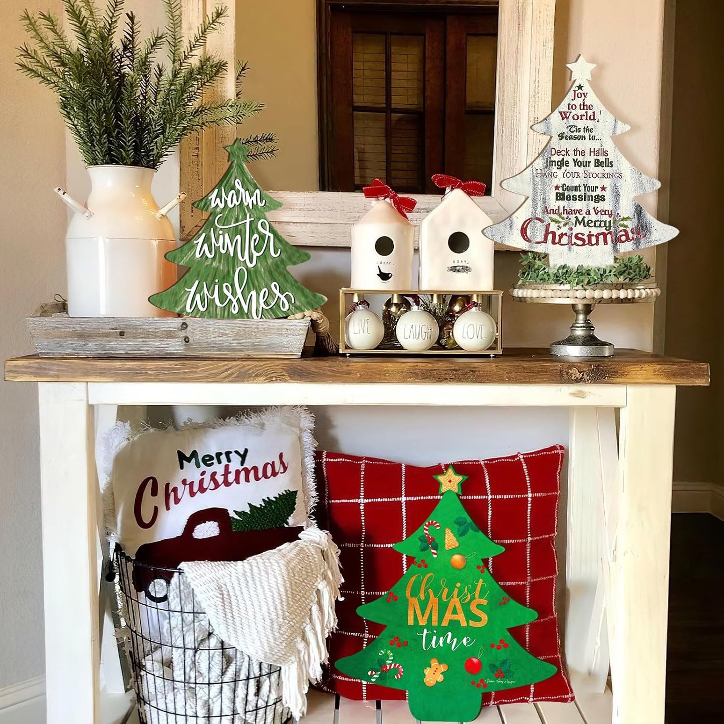 Wooden Christmastree Ornaments for Paint Christmas Decorations Cutouts Unfinished 6Pack, Wood Christmastree for Crafts DIY Blank Cutouts Ornament Winter New Year Decorations 3 Size